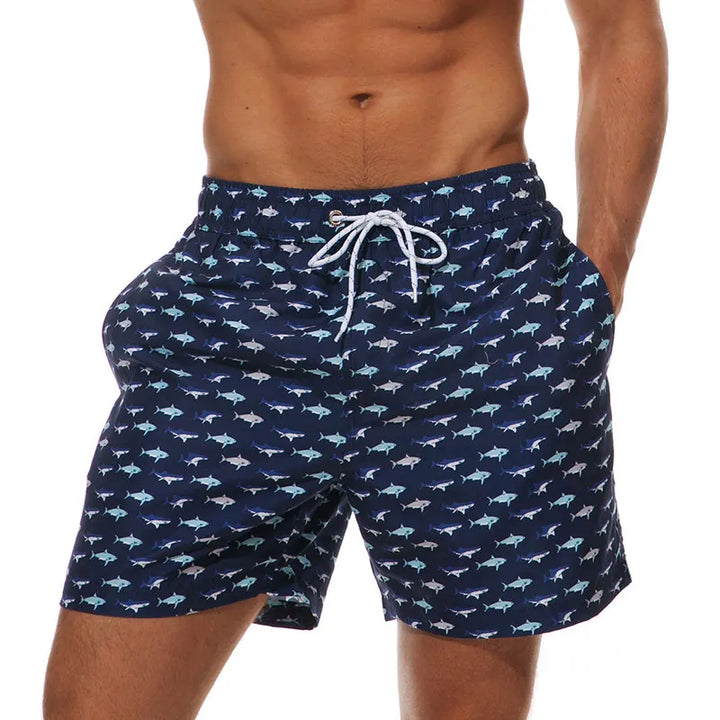 Herren Badeshorts Bedruckt mit Taschen Kordelzug Schnelltrocknend