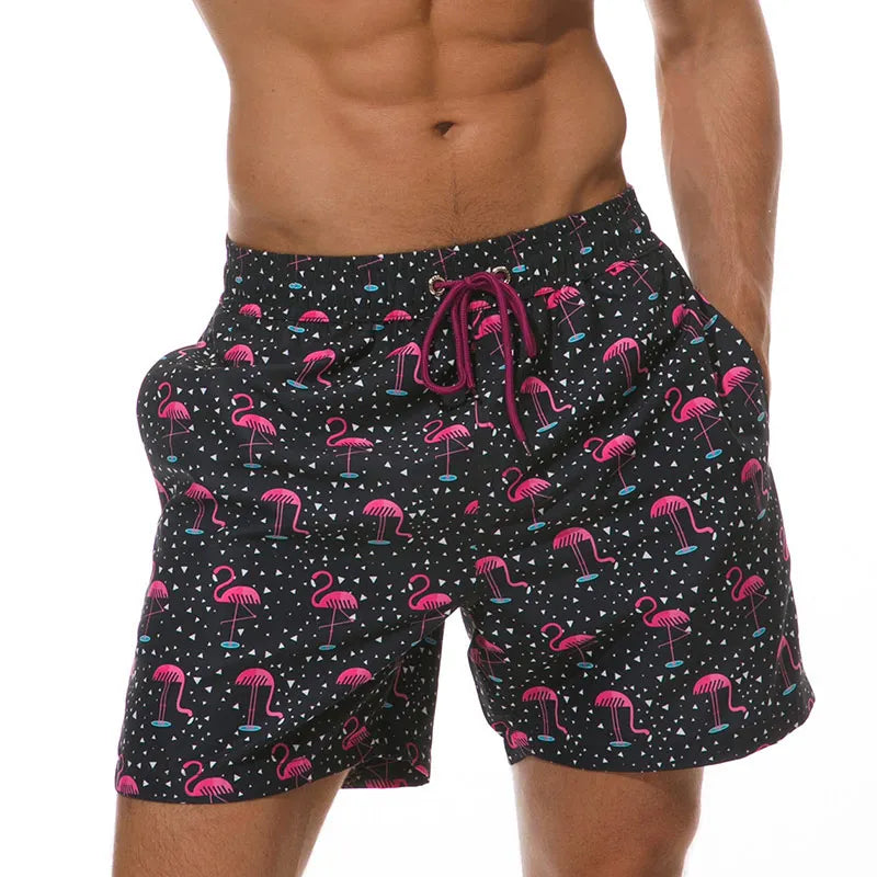 Herren Badeshorts Bedruckt mit Taschen Kordelzug Schnelltrocknend