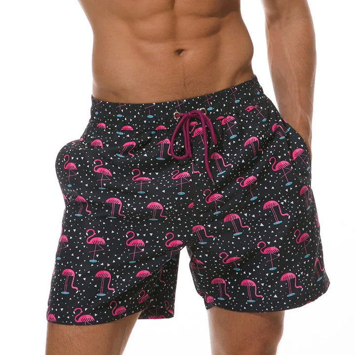 Herren Badeshorts Bedruckt mit Taschen Kordelzug Schnelltrocknend