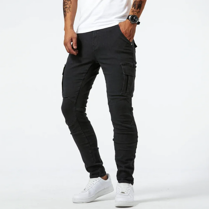 Herren Cargo-Jeans Skinny Slim Fit Seitentaschen Denim