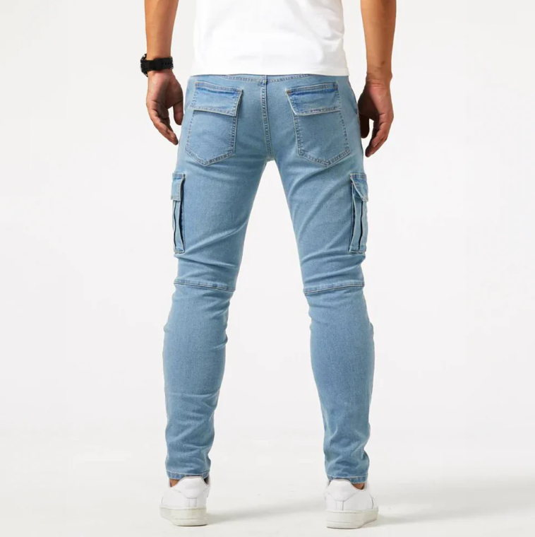 Herren Cargo-Jeans Skinny Slim Fit Seitentaschen Denim