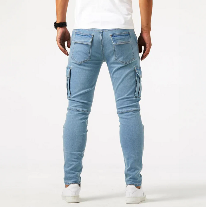 Herren Cargo-Jeans Skinny Slim Fit Seitentaschen Denim