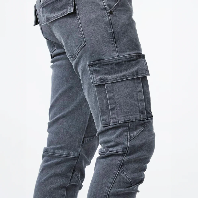 Herren Cargo-Jeans Skinny Slim Fit Seitentaschen Denim