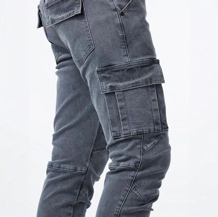 Herren Cargo-Jeans Skinny Slim Fit Seitentaschen Denim