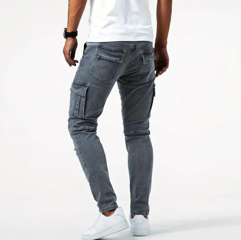 Herren Cargo-Jeans Skinny Slim Fit Seitentaschen Denim