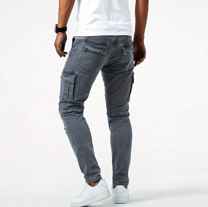 Herren Cargo-Jeans Skinny Slim Fit Seitentaschen Denim