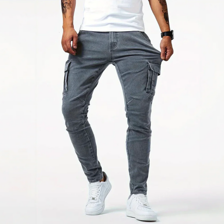 Herren Cargo-Jeans Skinny Slim Fit Seitentaschen Denim