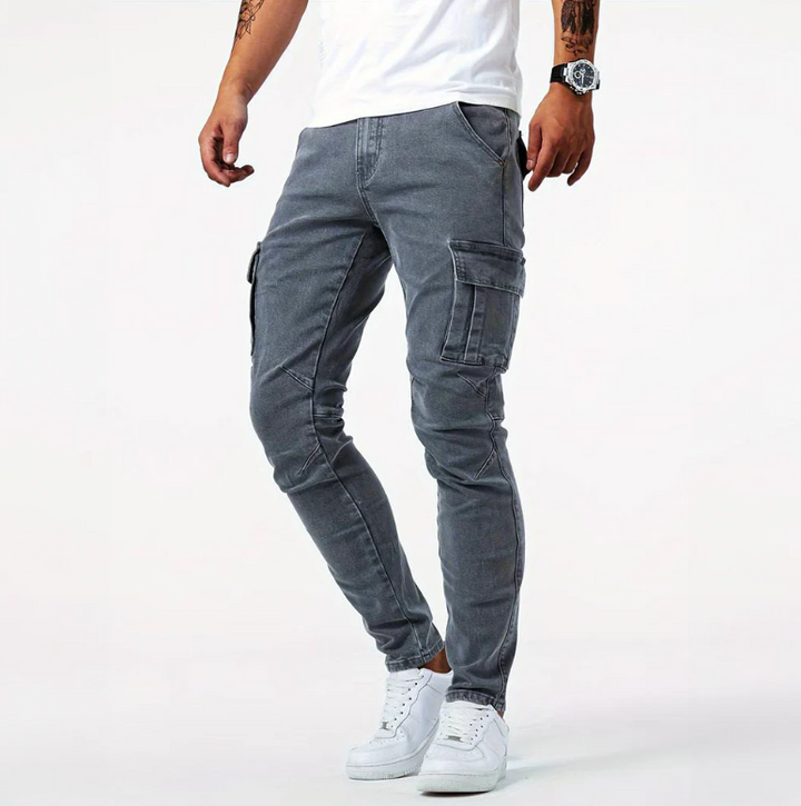 Herren Cargo-Jeans Skinny Slim Fit Seitentaschen Denim