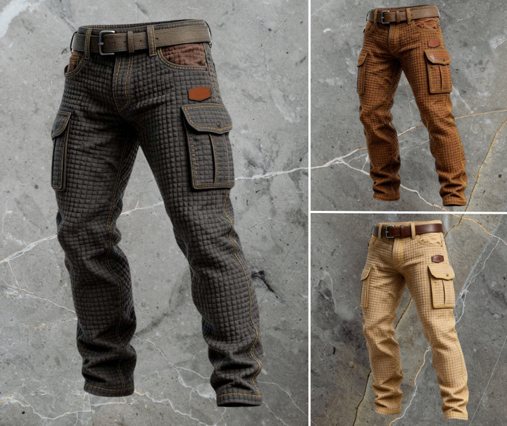 Herren Cargo-Jeans Steppoptik Relaxed Fit Mehrere Taschen