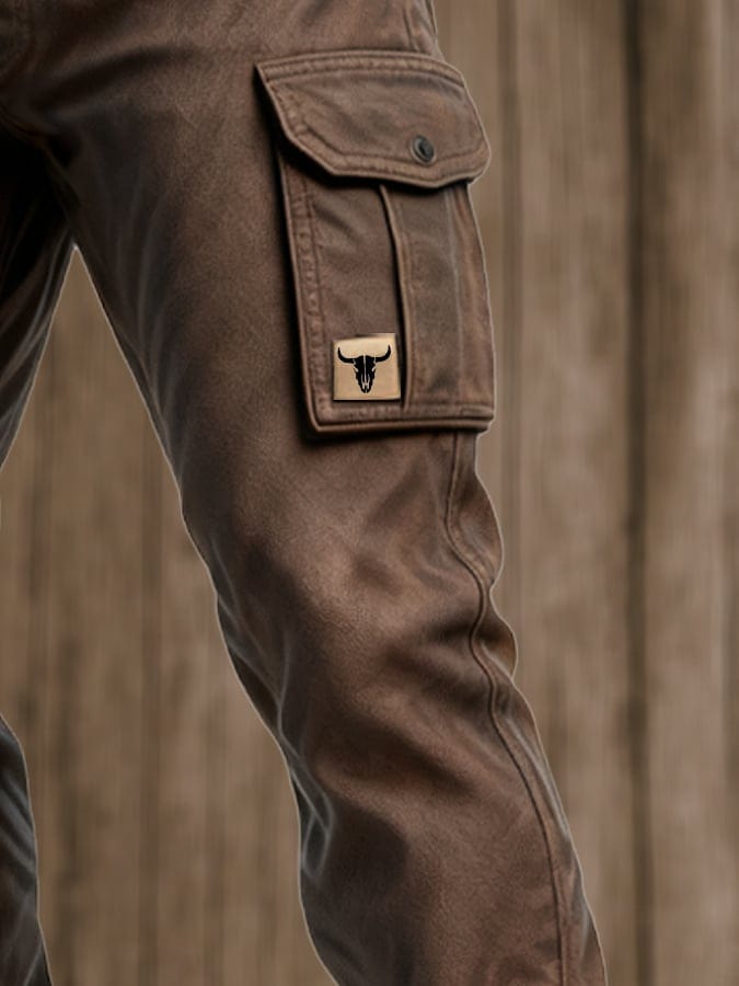 Herren Cargohose Braun Slim Fit Mehrere Taschen mit Gürtel