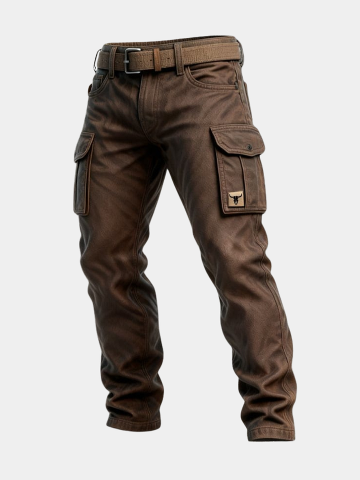 Herren Cargohose Braun Slim Fit Mehrere Taschen mit Gürtel