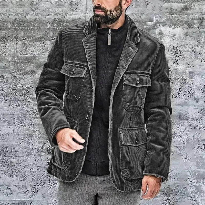 Herren Cordjacke mit klassischem Schnitt für kalte Tage - Schwarz