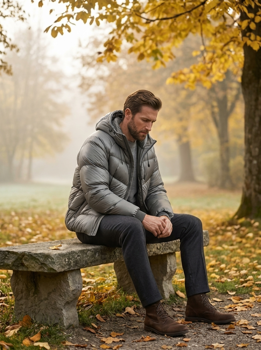 Herren Daunenjacke mit arthur für kalte Tage im Alltag - Grau