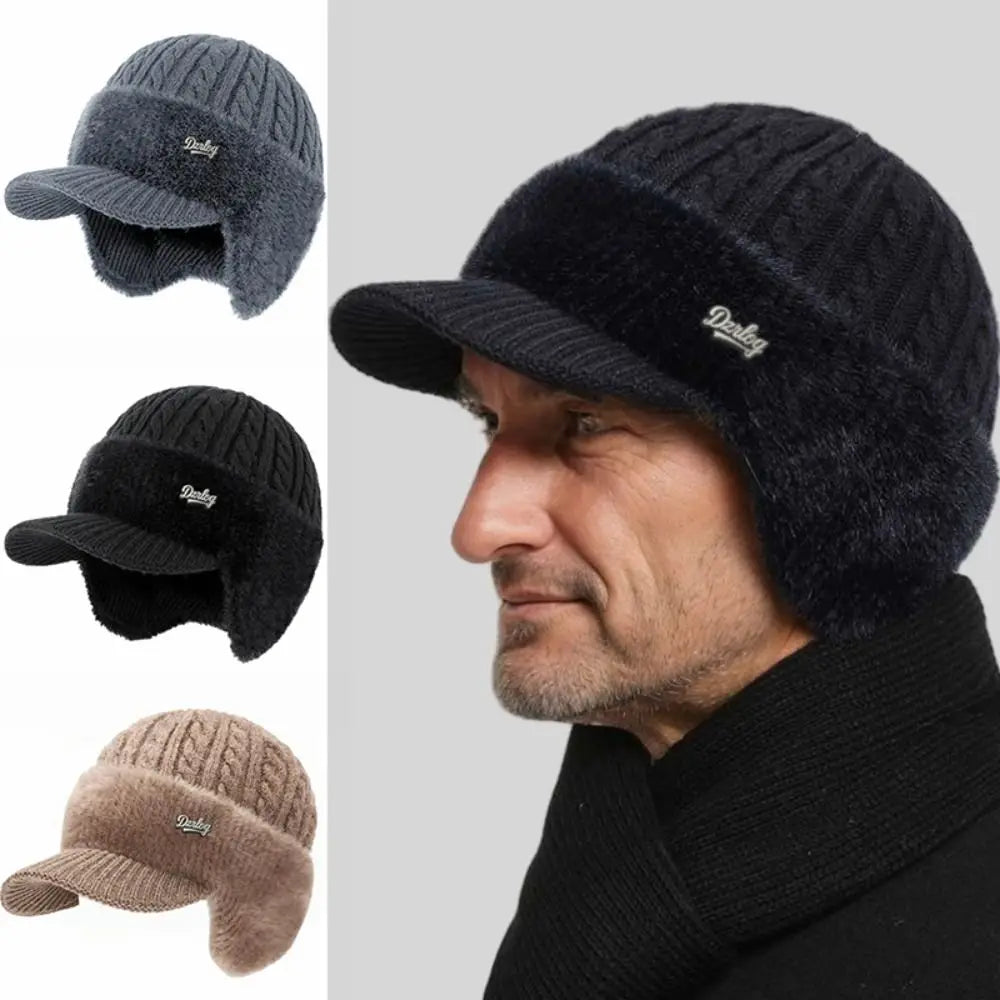 Herren Fellmütze mit Strick, Schirm und Ohrklappen