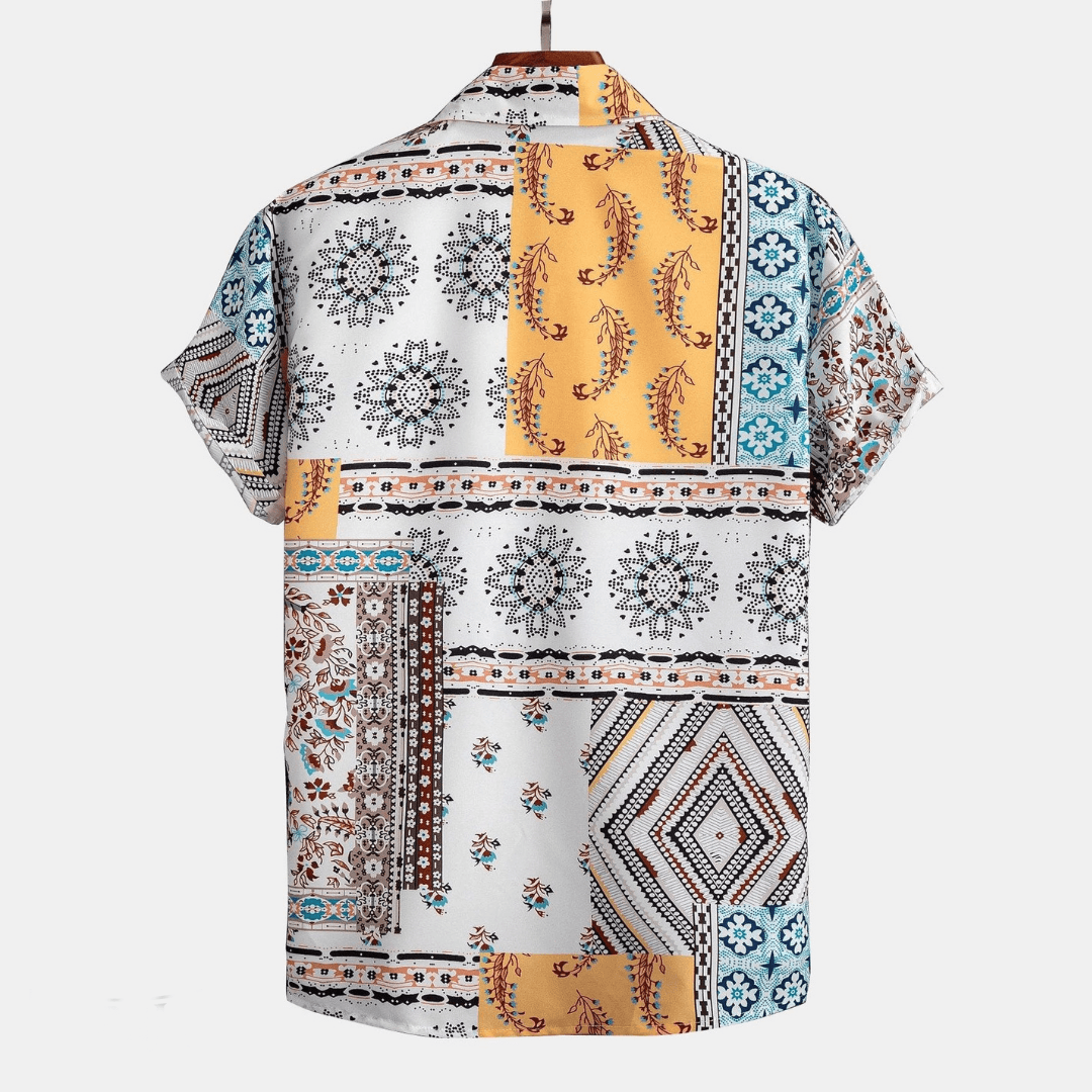 Herren Gelbes Patchwork Set Kurzarm Hemd und Shorts