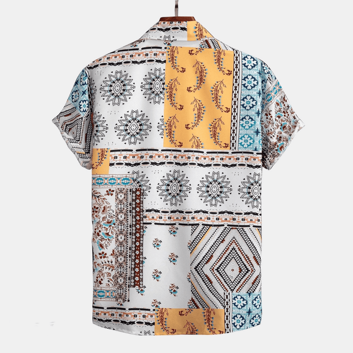 Herren Gelbes Patchwork Set Kurzarm Hemd und Shorts