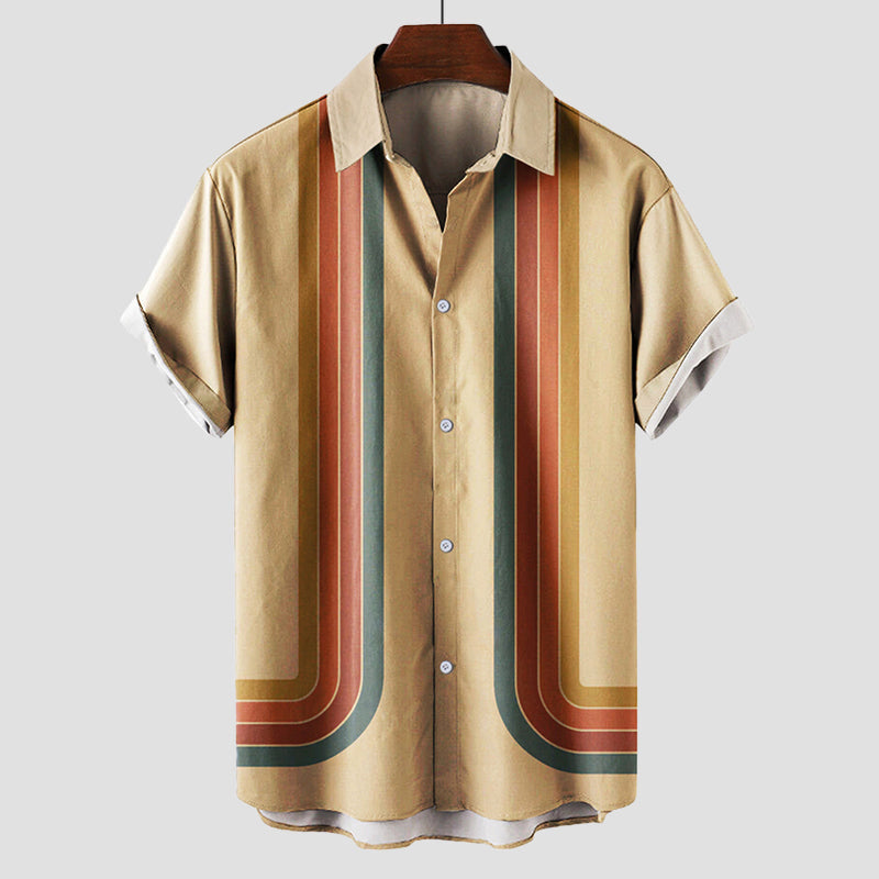 Herren Gestreiftes Kurzarmhemd mit Knopfleiste Vintage