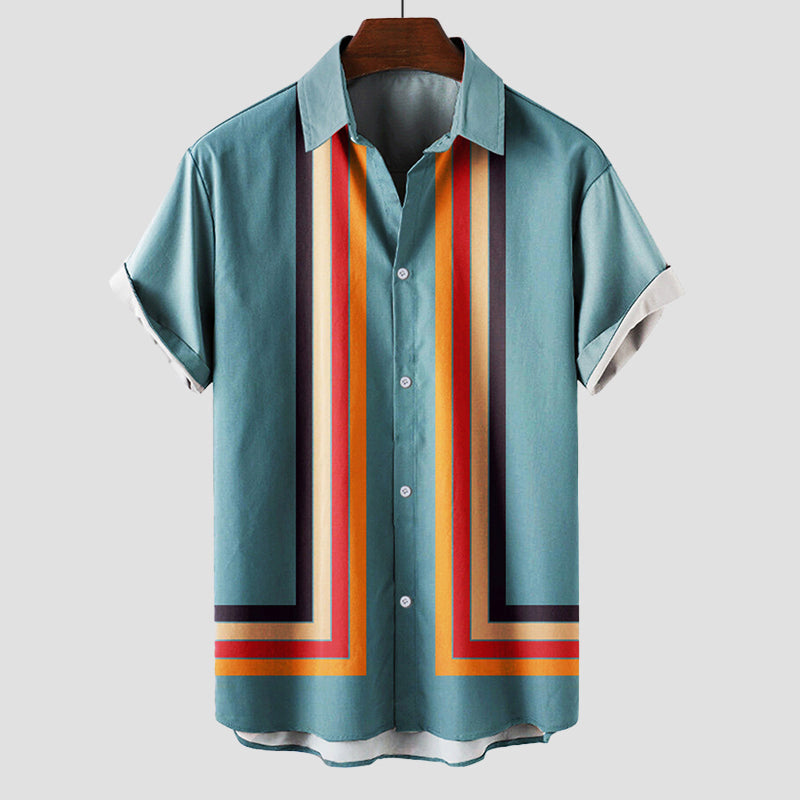 Herren Gestreiftes Kurzarmhemd mit Knopfleiste Vintage