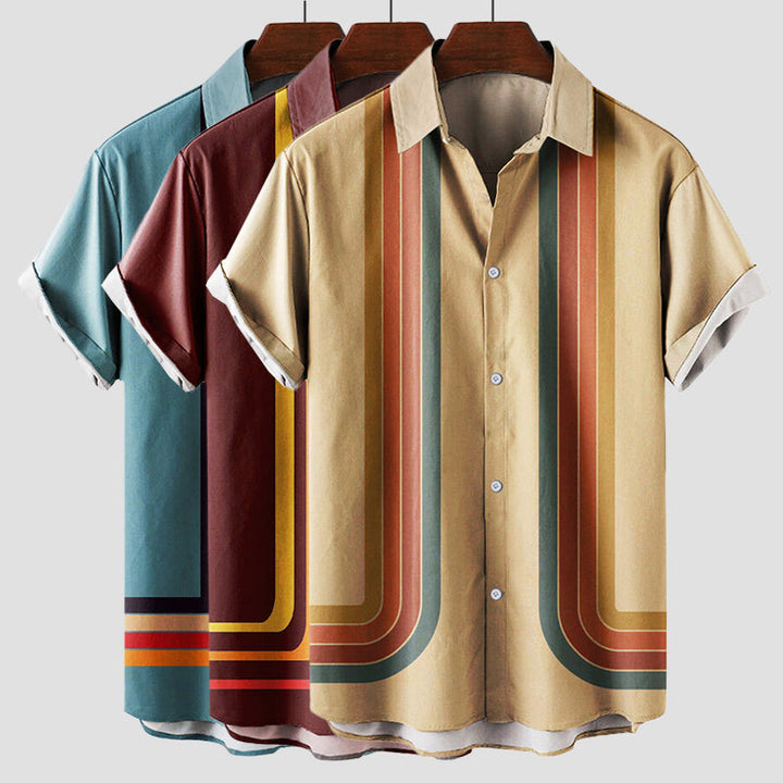 Herren Gestreiftes Kurzarmhemd mit Knopfleiste Vintage