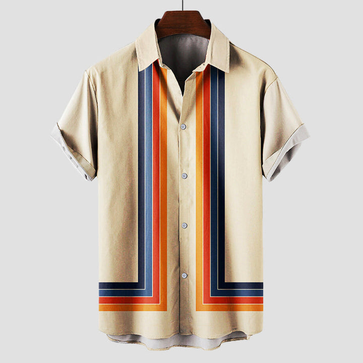 Herren Gestreiftes Kurzarmhemd mit Knopfleiste Vintage