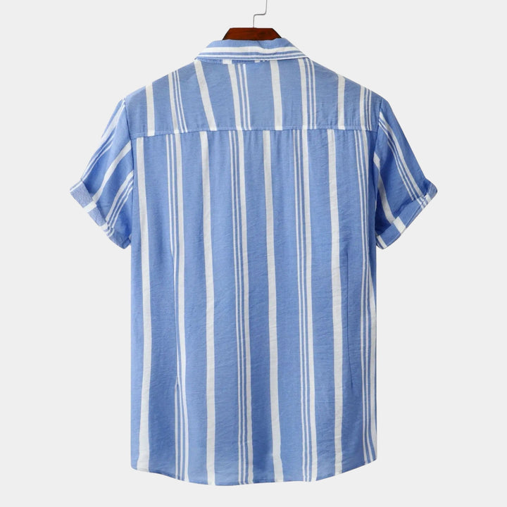 Herren Hemd Gestreift Kurzarm mit Knopfleiste Sommer