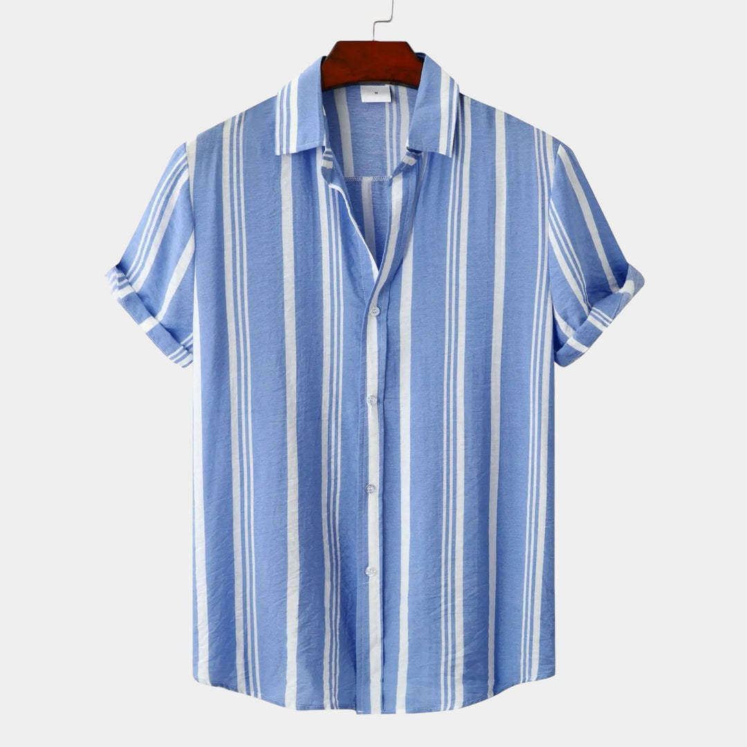 Herren Hemd Gestreift Kurzarm mit Knopfleiste Sommer