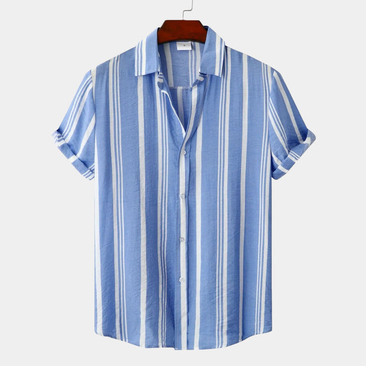 Herren Hemd Gestreift Kurzarm mit Knopfleiste Sommer