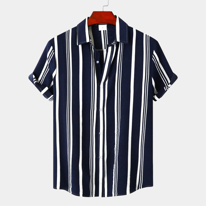 Herren Hemd Gestreift Kurzarm mit Knopfleiste Sommer