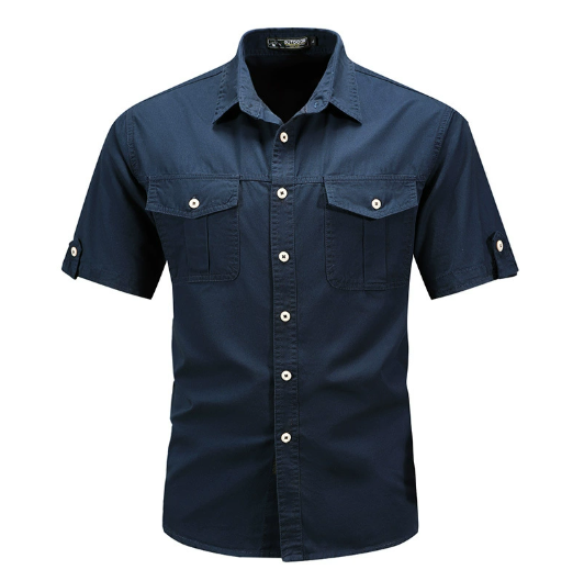 Herren Hemd Kurzarm Cargo-Taschen mit Knopfleiste Sommer