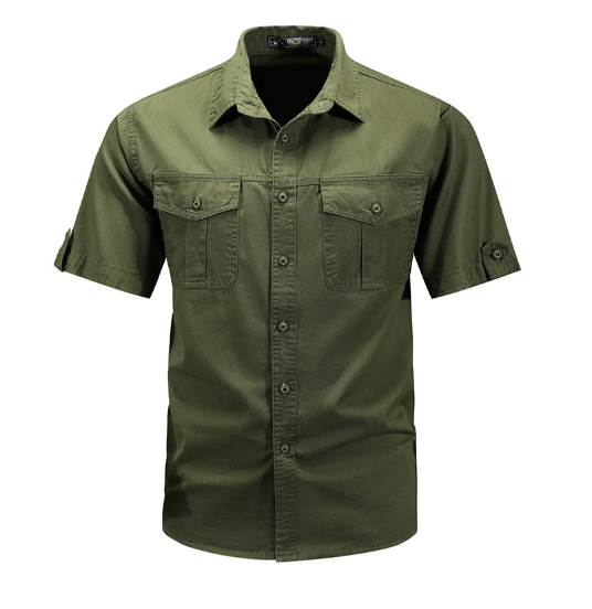 Herren Hemd Kurzarm Cargo-Taschen mit Knopfleiste Sommer