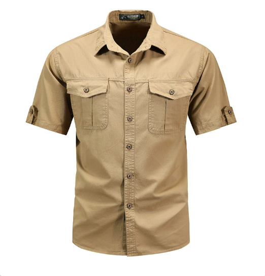 Herren Hemd Kurzarm Cargo-Taschen mit Knopfleiste Sommer