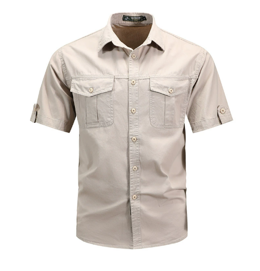 Herren Hemd Kurzarm Cargo-Taschen mit Knopfleiste Sommer