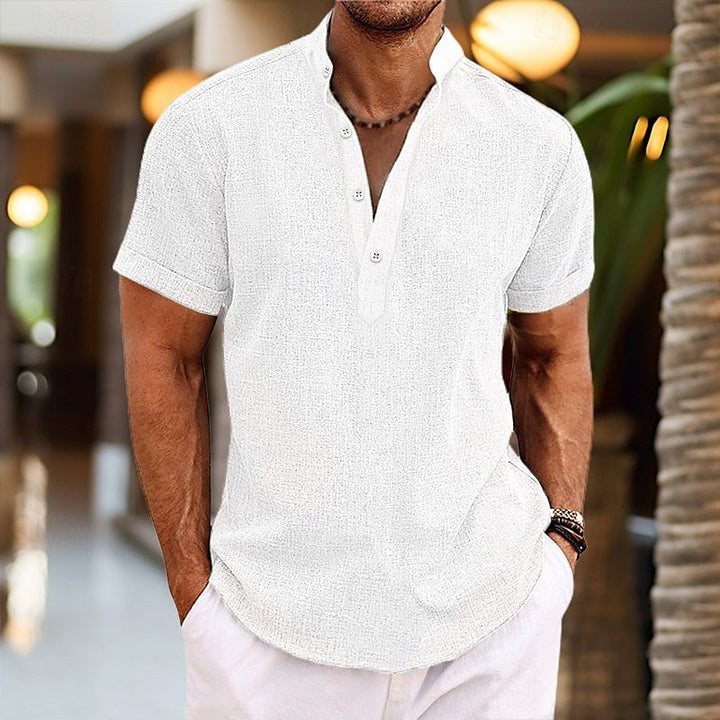 Herren Hemd Kurzarm Stehkragen mit Knopfleiste Sommer