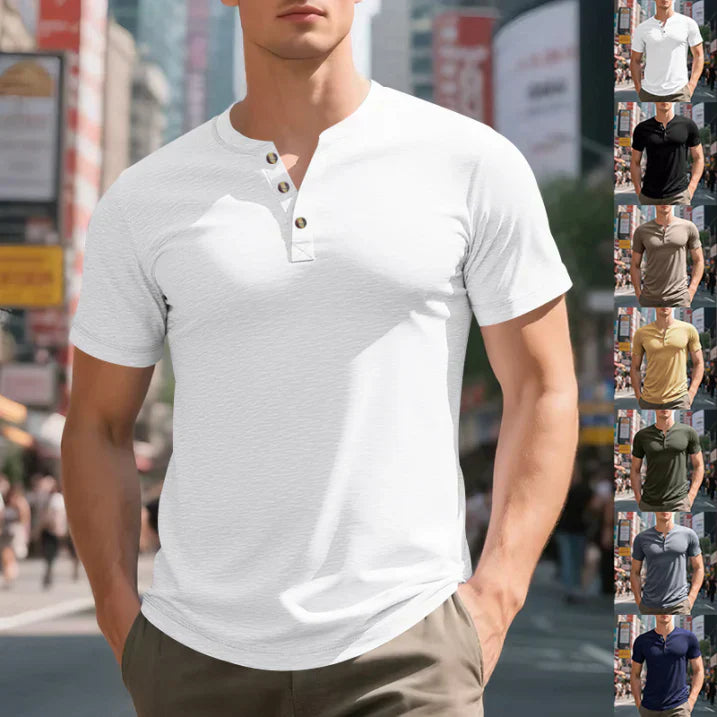 Herren Henley-Shirt Kurzarm Knopfleiste Sommer Freizeit