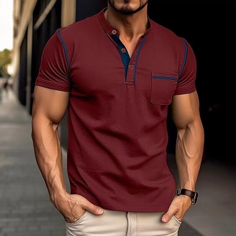 Herren Henley-Shirt Kurzarm mit Brusttasche Freizeit