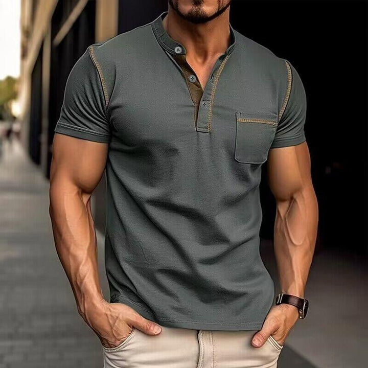 Herren Henley-Shirt Kurzarm mit Brusttasche Freizeit