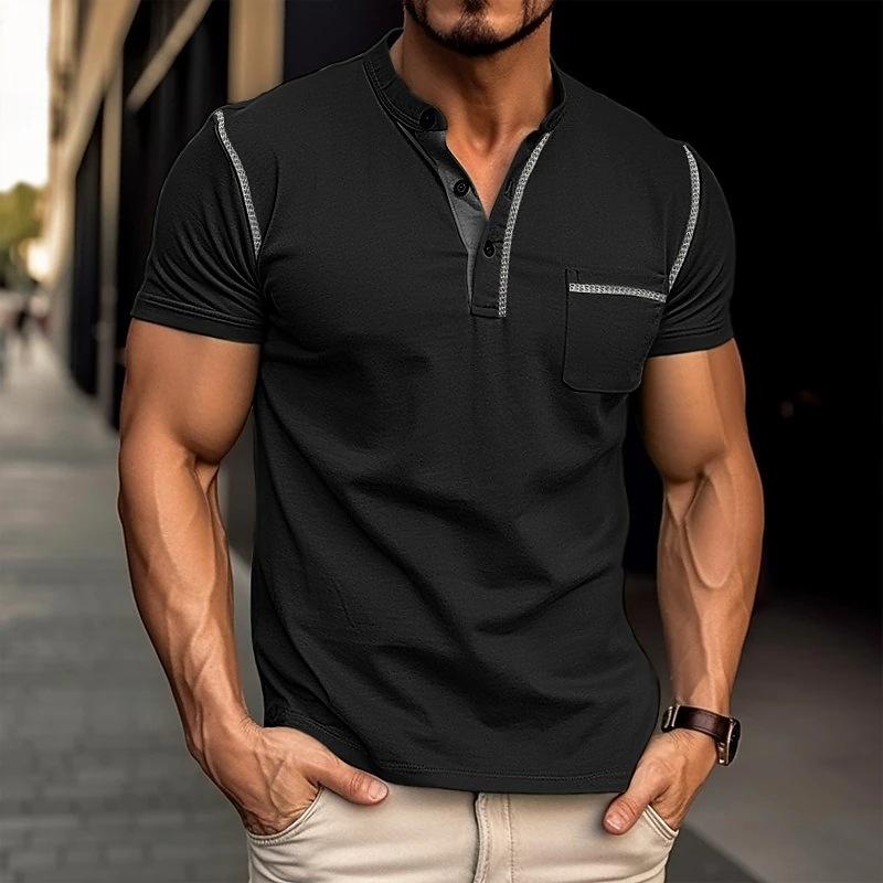 Herren Henley-Shirt Kurzarm mit Brusttasche Freizeit