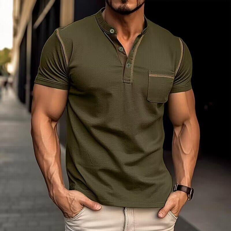 Herren Henley-Shirt Kurzarm mit Brusttasche Freizeit