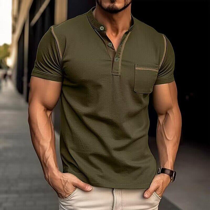 Herren Henley-Shirt Kurzarm mit Brusttasche Freizeit