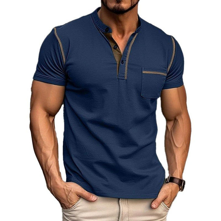 Herren Henley-Shirt Kurzarm mit Brusttasche Freizeit