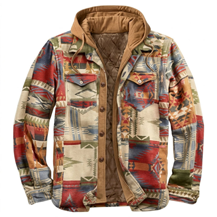 Herren Jacke mit Patchwork und Reissverschluss und Kapuze - Blau Orange