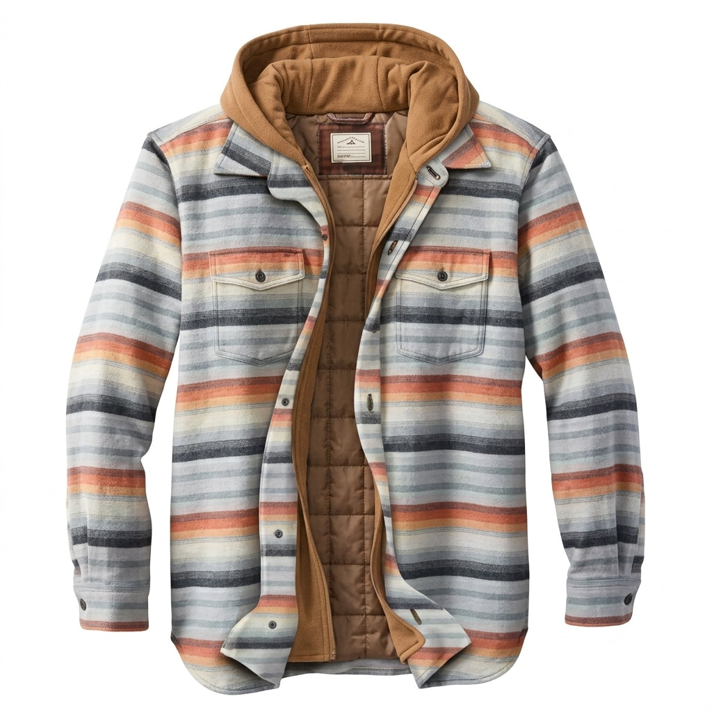 Herren Jacke mit Patchwork und Reissverschluss und Kapuze - Blau Orange