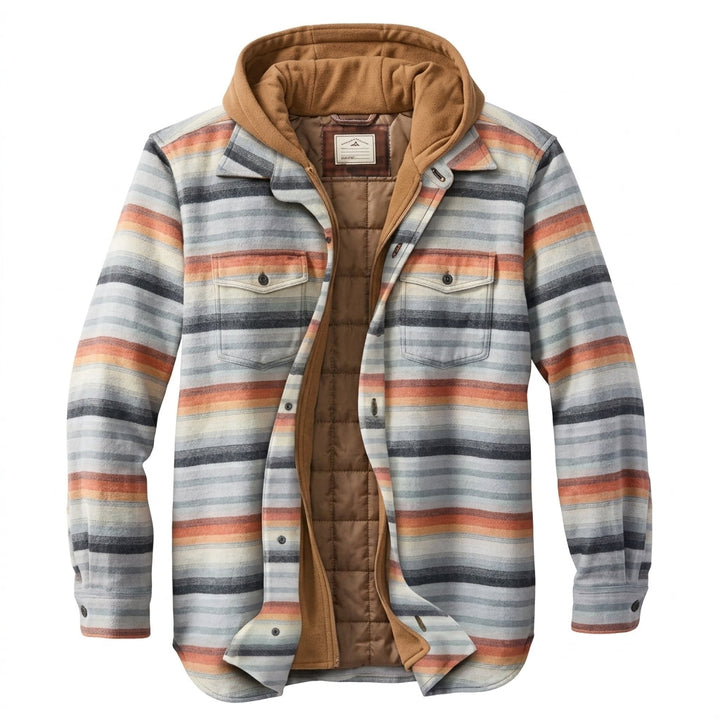 Herren Jacke mit Patchwork und Reissverschluss und Kapuze - Blau Orange