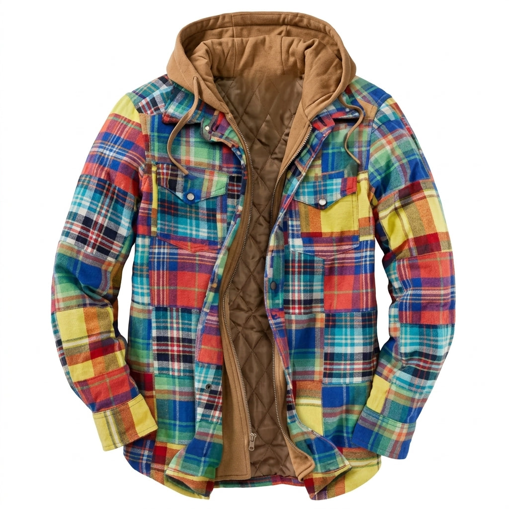 Herren Jacke mit Patchwork und Reissverschluss und Kapuze - Grün