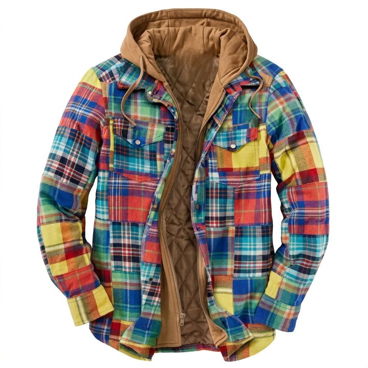 Herren Jacke mit Patchwork und Reissverschluss und Kapuze - Grün