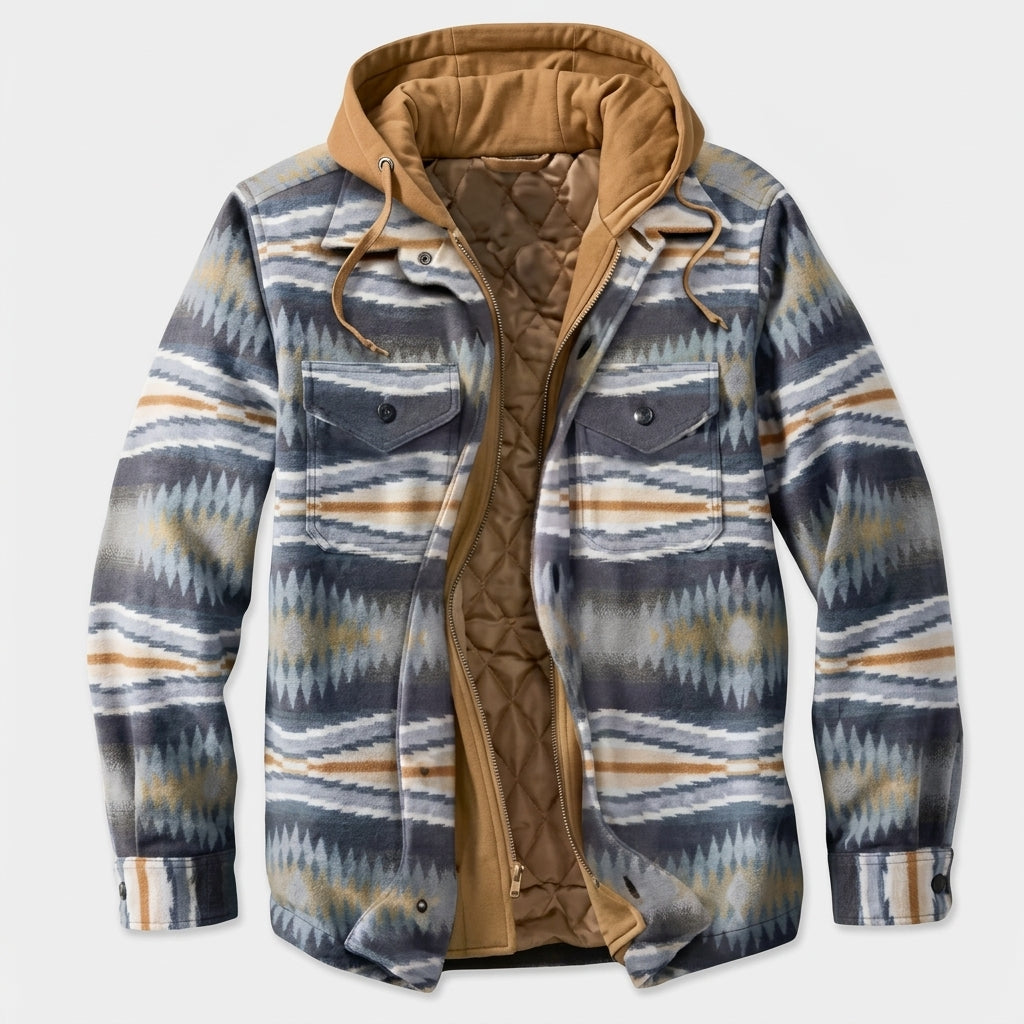 Herren Jacke mit Patchwork und Reissverschluss und Kapuze - Grün