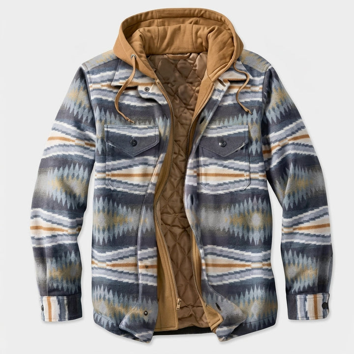 Herren Jacke mit Patchwork und Reissverschluss und Kapuze - Grün