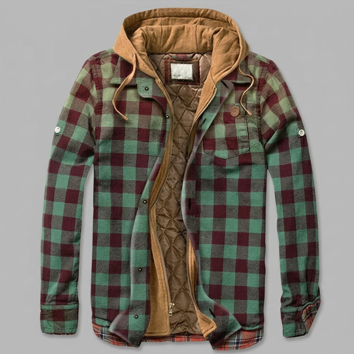 Herren Jacke mit Patchwork und Reissverschluss und Kapuze - Mint