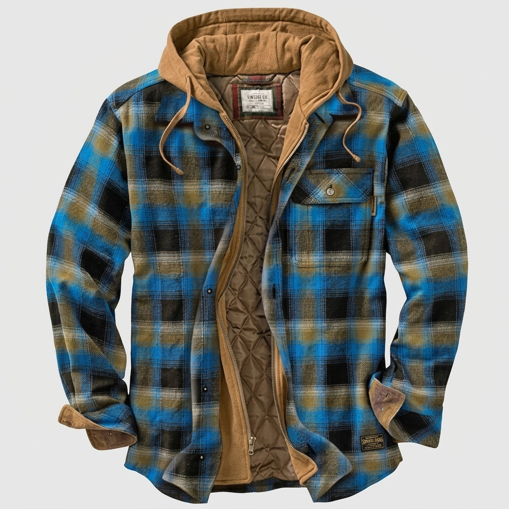 Herren Jacke mit Patchwork und Reissverschluss und Kapuze - Mint