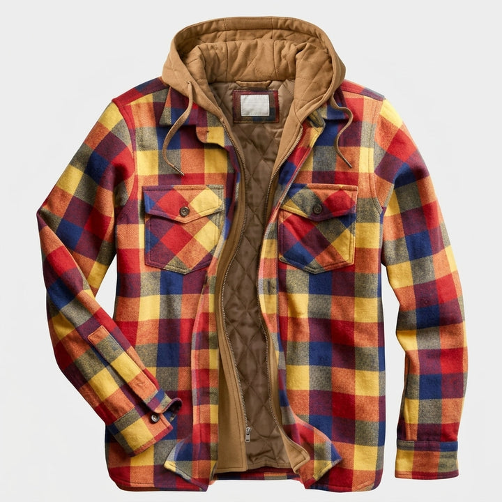 Herren Jacke mit Patchwork und Reissverschluss und Kapuze - Blau Orange